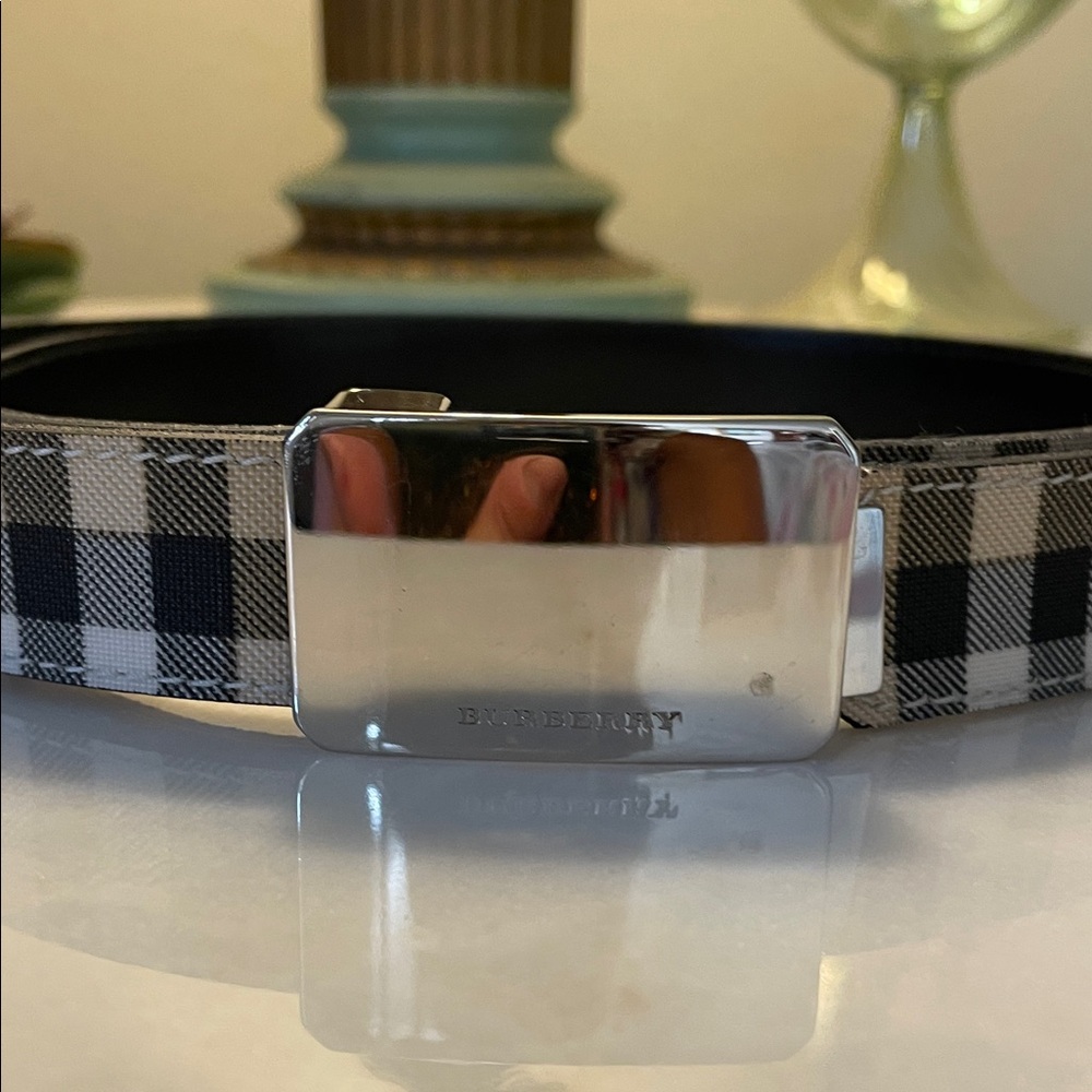 Burberry House Check Women’s Belt 40/100 Leather Canvas Coated Silver Buckle